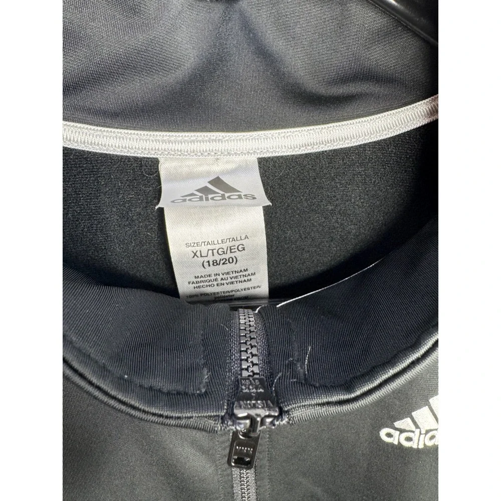 Adidas Boys XL 18/20 Track Jacket Black White 3 Stripe Full Zip Athletic Logo